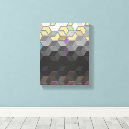 geverfde pastel- en donkere 3d-blokjes achtergrond canvas afdruk (Insitu (Houten vloer))