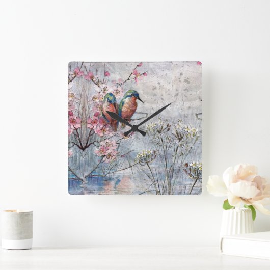 geverfde tandbaarzen en bloemen vierkante klok (Huis)