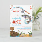 Gevist 1e Verjaardag Blue Boy O-fish-ally Kaart (Staand voorkant)