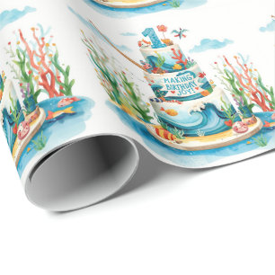 Gevist 1e verjaardag met taart cadeaupapier