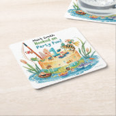 Gevist 1e verjaardagsfeest met taartontwerp kartonnen onderzetters (Schuin)