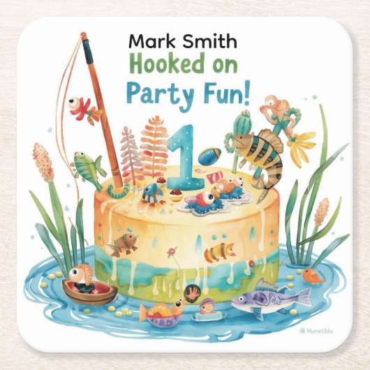 Gevist 1e verjaardagsfeest met taartontwerp kartonnen onderzetters (Voorkant)