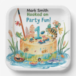 Gevist 1e verjaardagsfeest met taartontwerp papieren bordje