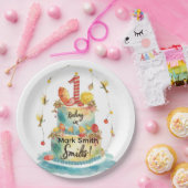 Gevist 1e verjaardagsfeest met taartontwerp papieren bordje (Feest)
