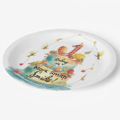 Gevist 1e verjaardagsfeest met taartontwerp papieren bordje (Gekanteld)