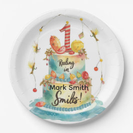 Gevist 1e verjaardagsfeest met taartontwerp papieren bordje