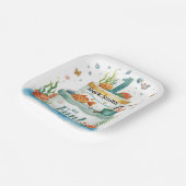 Gevist 1e verjaardagsfeest met taartontwerp papieren bordje (Gebogen)