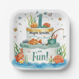 Gevist 1e verjaardagsfeest met taartontwerp papieren bordje