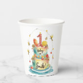 Gevist 1e verjaardagsfeest met taartversiering papieren bekers (Voorkant)