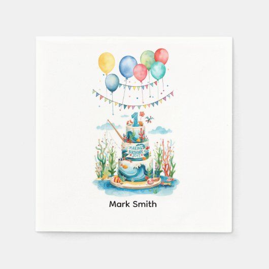 Gevist 1e verjaardagsfeest met taartversiering servet (Voorkant)