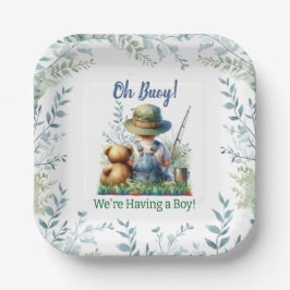 Gevist Baby en teddybeer | Baby Shower Papieren Bordje