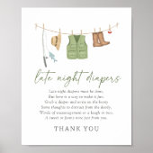 Gevist Baby shower Late Night Luiers Sign Poster (Voorkant)