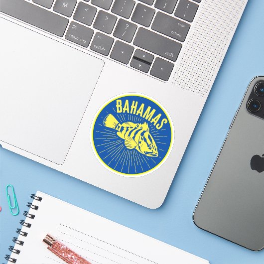 Gevist Bahama's Visser Duiker Duiktandbaars Sticker (Laptop met iPhone)