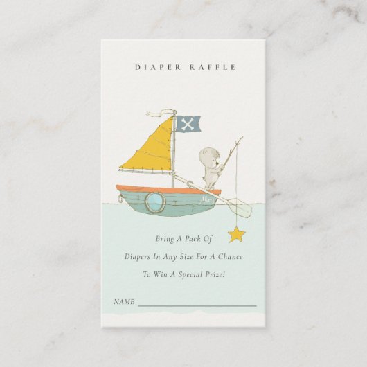 Gevist Beer Sailboot Diaper Raffle Baby shower Informatiekaartje (Voorkant)