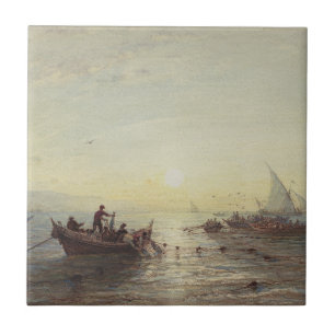 Gevist bij zonsopgang voor de kust bij Marseille Tegeltje