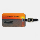 Gevist Boat op Oranje Sunset, naam, tas Bagagelabel (Voorkant horizontaal)