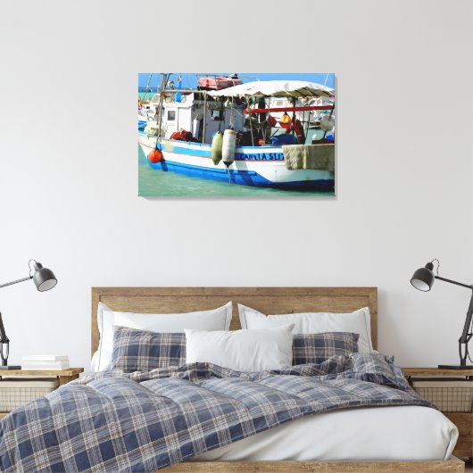 Gevist boot aan de Toscaanse kust, schilderen. Canvas Afdruk (Insitu (Slaapkamer))