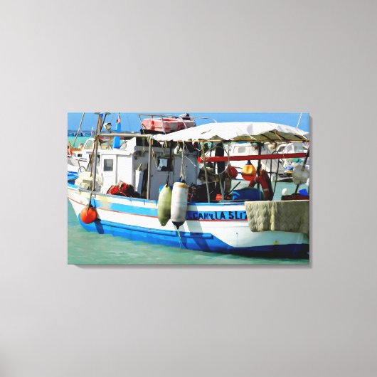 Gevist boot aan de Toscaanse kust, schilderen. Canvas Afdruk (Voorkant)