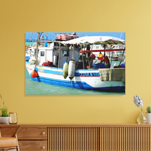 Gevist boot aan de Toscaanse kust, schilderen. Canvas Afdruk (Insitu (Woonkamer))
