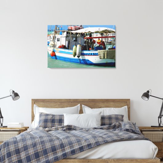 Gevist boot aan de Toscaanse kust, schilderen. Canvas Afdruk (Insitu (Slaapkamer))