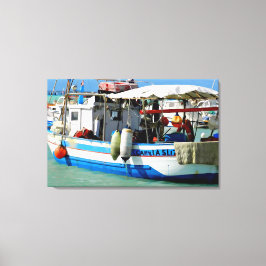 Gevist boot aan de Toscaanse kust, schilderen. Canvas Afdruk