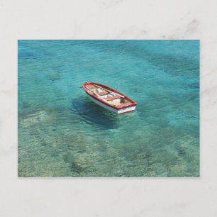 Gevist boot in helder, kleurrijk water, Mani Briefkaart
