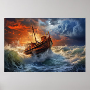 Gevist boot in Storm weer surrealist Poster
