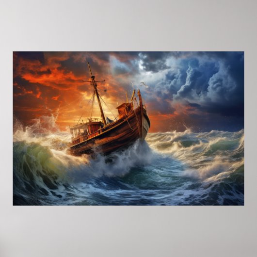 Gevist boot in Storm weer surrealist Poster (Voorkant)