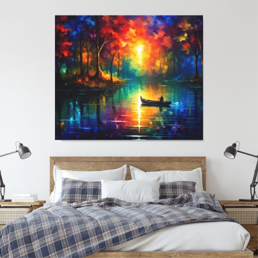 Gevist Boot op Water Canvas Afdruk (Insitu (Slaapkamer))