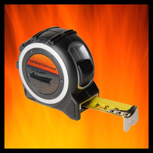 Gevist boot, Oranje zonsondergang hemel, naam, ges Rolmaat