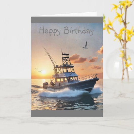 Gevist Boot Verjaardag Kaart (Gele Bloem)