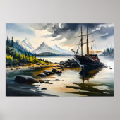 Gevist Bootschilderij Amidst River Rock and Forest Poster (Voorkant)