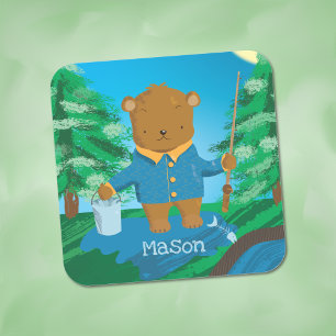 Gevist bruin Beer Kind Blauwe Groene Sticker