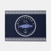 Gevist Cabine familienaam Navy blauw Rustic Deurmat (Voorkant)