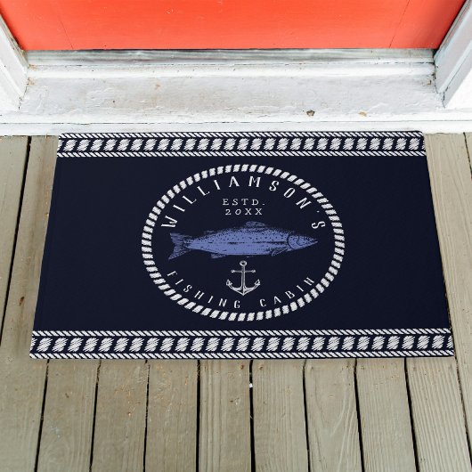 Gevist Cabine familienaam Navy blauw Rustic Deurmat