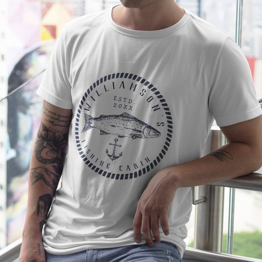 Gevist Cabine familienaam Navy blauw Rustic T-shirt