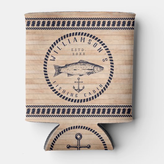 Gevist Cabine familienaam Wood Navy blauw Rustic Blikjeskoeler (Voorkant)