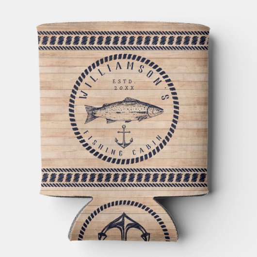 Gevist Cabine familienaam Wood Navy blauw Rustic Blikjeskoeler (Achterkant)