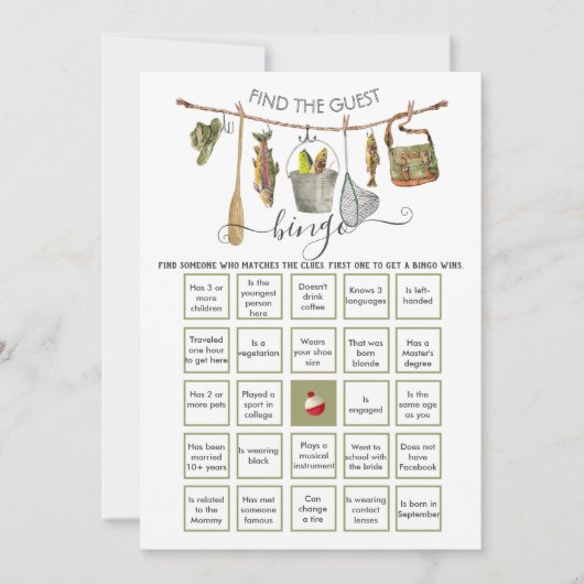 Gevist Clothesline Vind de Gast BINGO Kaart (Voorkant)