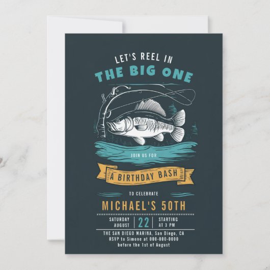 Gevist Fish Reel Blue Casual Mannen 50e verjaardag Kaart (Voorkant)