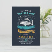 Gevist Fish Reel Blue Navy Mannen 50e verjaardag Kaart (Staand voorkant)