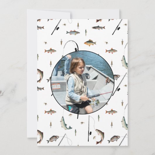 Gevist Fish Reel Leuke Kinder Foto Verjaardagsfees Kaart (Achterkant)