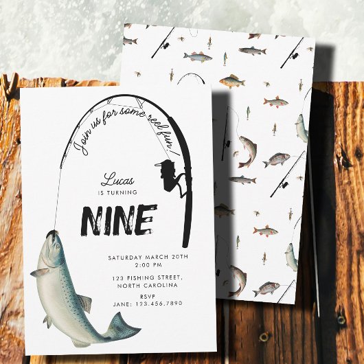 Gevist Fish Theme Reel Fun Kids Verjaardagsfeest Kaart