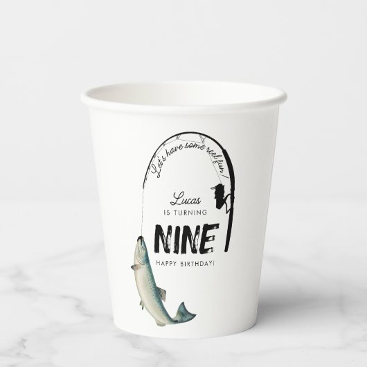 Gevist Fish Theme Reel Fun Kids Verjaardagsfeest Papieren Bekers (Achterkant)