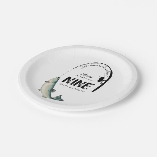 Gevist Fish Theme Reel Fun Kids Verjaardagsfeest Papieren Bordje (Gekanteld)