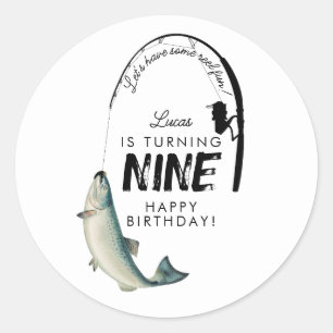 Gevist Fish Theme Reel Fun Kids Verjaardagsfeest Ronde Sticker