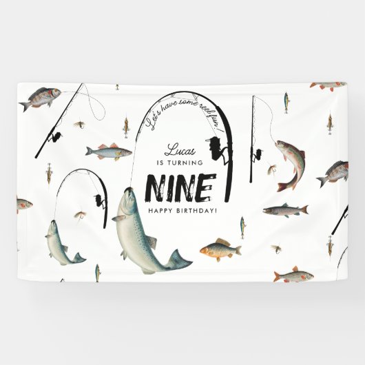 Gevist Fish Theme Reel Fun Kids Verjaardagsfeest Spandoek (Horizontaal)