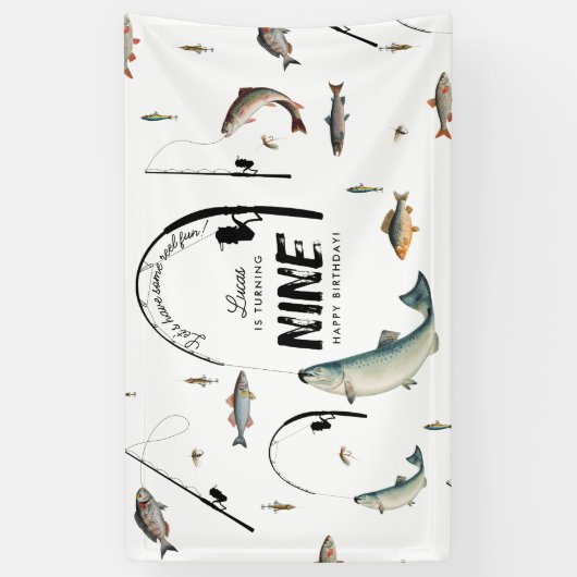 Gevist Fish Theme Reel Fun Kids Verjaardagsfeest Spandoek (Verticaal)