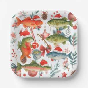 Gevist geliefden kerstvakantie met Santa Fish Papieren Bordje