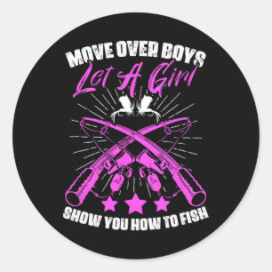 Gevist Girl Angler Rod Boating Fisher Fish Fisher Ronde Sticker
